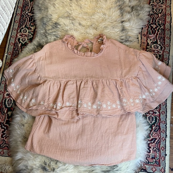 Listicle Womens Babydoll Top Size Medium Pink Short Sleeve Pullover Tie Blouse - Picture 1 of 4